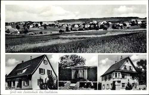 Ak Lautenbach Fichtenau in Württemberg, Gesamtansicht, Geschäft, Denkmal