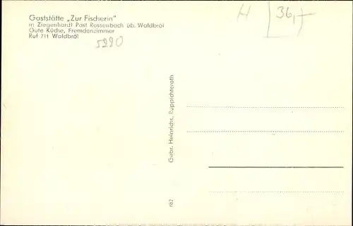 Ak Ziegenhardt Waldbröl im Oberbergischen Land, Panorama, Gasthof Zur Fischerin