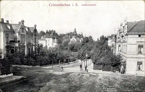 Ak Crimmitschau in Sachsen, Lindenstraße, Straßenpartie