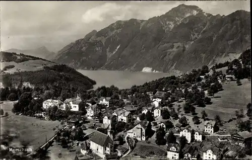 Ak Morschach Kt. Schwyz Schweiz, Panorama vom Ort