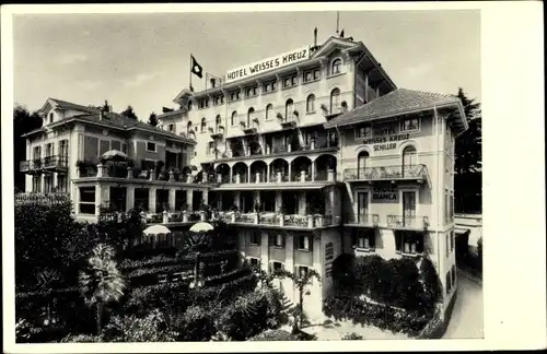 Ak Lugano Kt. Tessin Schweiz, Hotel Weißes Kreuz, Inh. J. Bisinger, Schiller, Garten