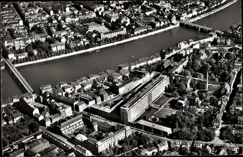 Ak Bâle Basel Stadt Schweiz, Neues Bürgerspital, Johanniter- und Mittlere Rheinbrücke, Luftbild