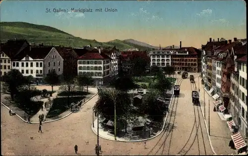 Ak Sankt Gallen Stadt Schweiz, Marktplatz mit Union