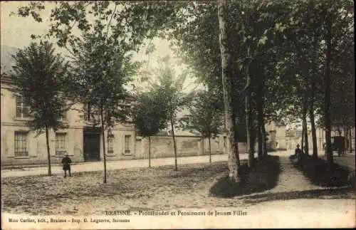 Ak Braine Aisne, Promenades et Pensionnat de Jeunes Filles