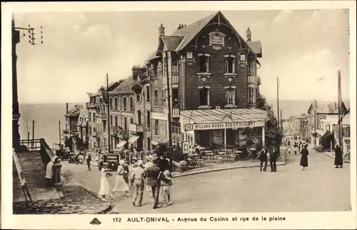 Ak Ault Onival Somme, Avenue du Casino et rue de la plaine, Restaurant