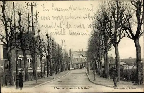 Ak Péronne Somme, Avenue de la Gare, Bahnhof