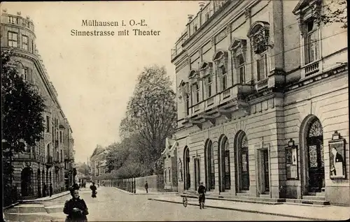 Ak Mulhouse Mülhausen Elsass Haut Rhin, Sinnestraße mit Theater
