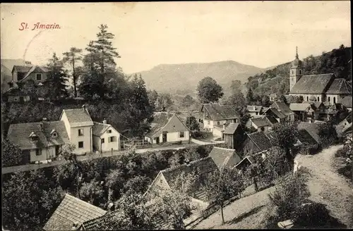 Ak Saint Amarin Sankt Amarin Elsass Haut Rhin, Blick auf den Ort, Kirche