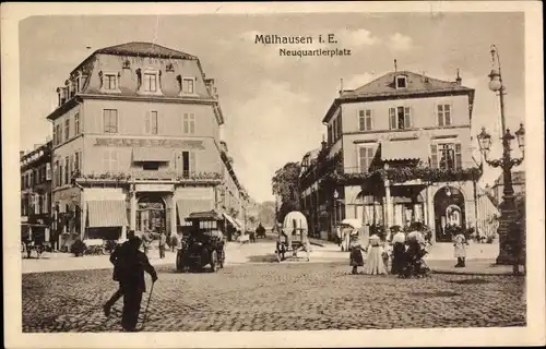 Ak Mulhouse Mülhausen Elsass Haut Rhin, Neuquartierplatz, Auto