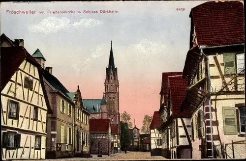Ak Frœschwiller Froeschwiller Fröschweiler Elsass Bas Rhin, Friedenskirche, Schloss Dürkheim