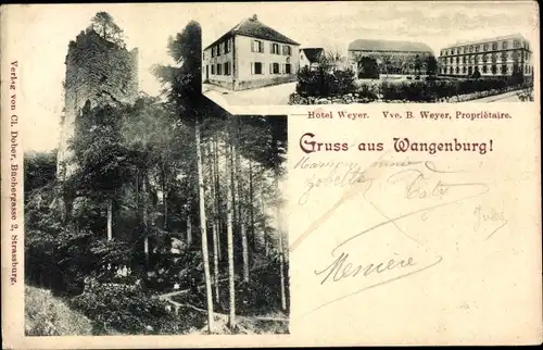 Ak Wangenbourg Wangenburg Elsass Bas Rhin, Hotel Weyer, Burgruine