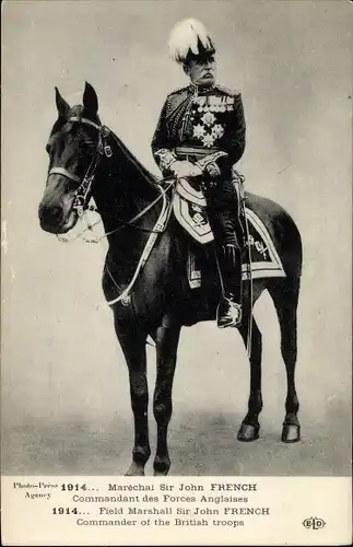Ak Field Marshall Sir John French, Commander of the British troops, Portrait in Uniform, Orden,Pferd