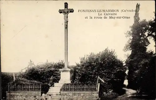 Ak Fontenay le Marmion Calvados, Le Calvaire, Route de May sur Orne