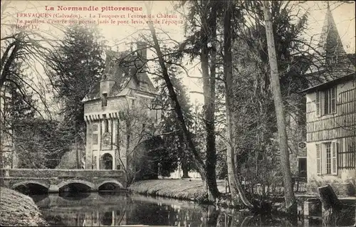 Ak Fervaques Calvados, La Touques et l'entree du Chateau
