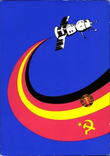 Künstler Ak Mücke, Jürgen, Gemeinsamer Kosmosflug UDSSR DDR, Raumfahrt