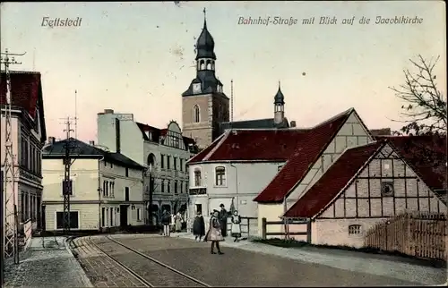 Ak Hettstedt im Südharz, Bahnhofstraße, Jacobikirche