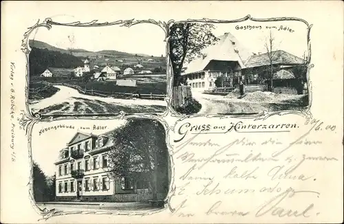 Ak Hinterzarten im Südschwarzwald, Gasthaus zum Adler, Nebengebäude, Dorfansicht