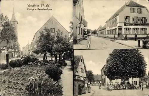 Ak Westheim in der Pfalz, Kirche, Gemeindehaus, Kirche