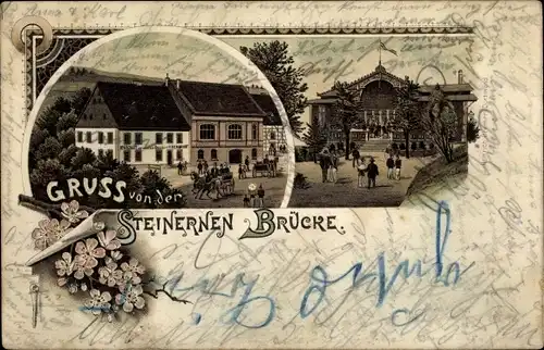 Litho Dortmund im Ruhrgebiet, Steinerne Brücke, Gasthaus