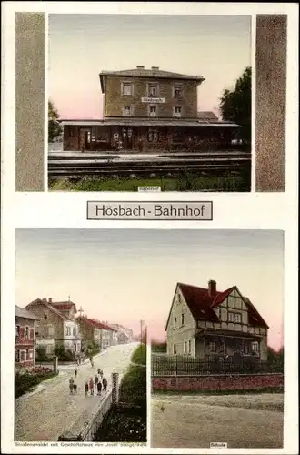 Ak Hösbach Unterfranken, Bahnhof, Gleisseite, Schule, Geschäft Josef Steigerwald