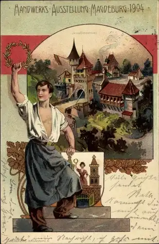 Wappen Litho Magdeburg an der Elbe, Handwerksausstellung 1904