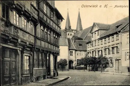 Ak Osterwieck am Harz, Marktplatz, alte Häuserfassaden, Kirchtürme