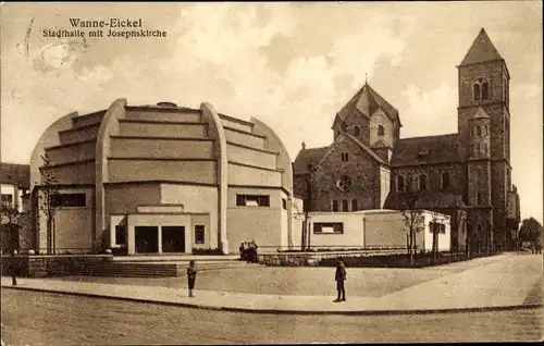 Ak Wanne Eickel Herne im Ruhrgebiet, Stadthalle, Josephskirche