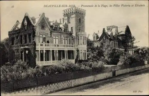 Ak Deauville Calvados, Promenade de la Plage, Villas Victoria et Elisabeth