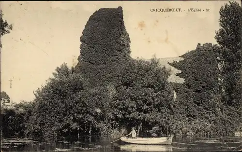 Ak Criqueboeuf Calvados, Église, Boot