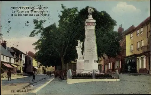 Ak Crèvecœur-en-Auge Calvados, Place des Maronniers et le Monument aux Morts
