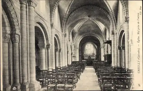 Ak Creully Calvados, l'Église, vue de l'entrée