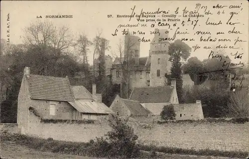 Ak Creully Calvados, le Château, vue prise de la Prairie