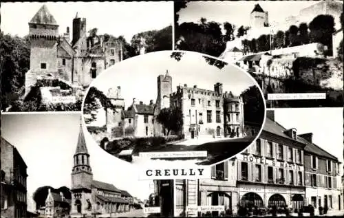 Ak Creully Calvados, le Château, l'Église, Hôtel Saint Martin