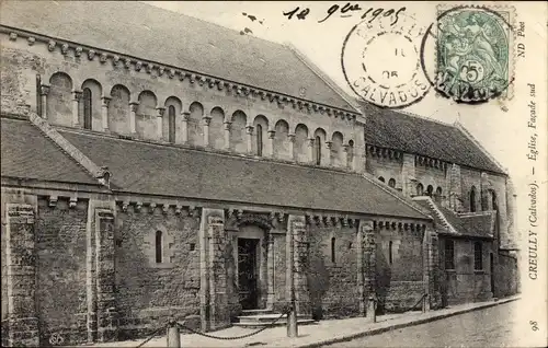 Ak Creully Calvados, l'Église, facade Sud, Teilansicht