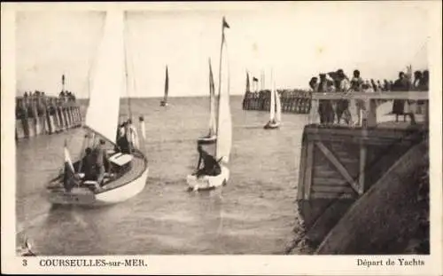 Ak Courseulles Calvados,départ des Yachts, Segelboote, Zuschauer