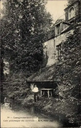 Ak Langrune sur Mer Calvados, Coin pittoresque des environs, Partie am Fluss