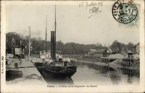 Ak Caen Calvados, L'Orne et le Paquebot du Havre