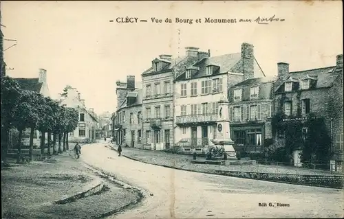 Ak Clécy Calvados, Vue du Bourg et Monument