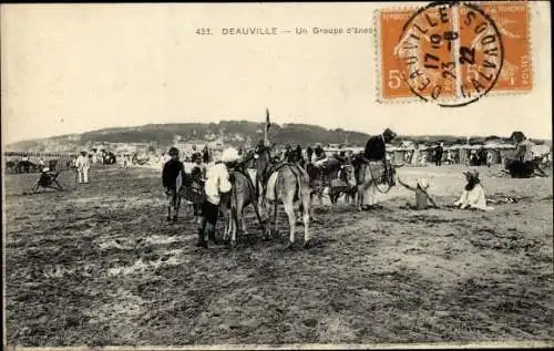 Ak Deauville Calvados, Strandpartie, Esel