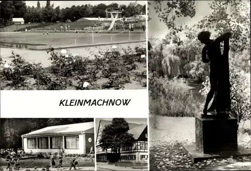 Ak Kleinmachnow, Freibad m. Café, Gasthof, Statue