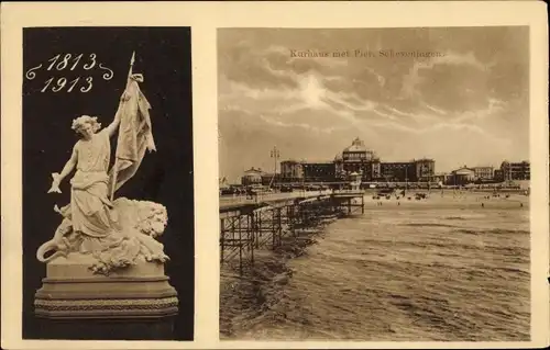 Ak Scheveningen Den Haag Südholland, Monument, Kurhaus met Pier