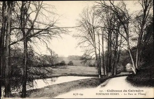 Ak Fontaine Henry Calvados, Chateau, Le Parc et l'Etang