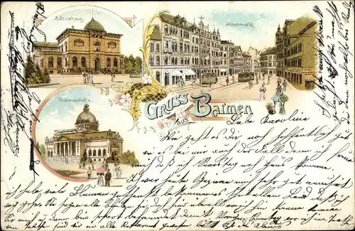 Litho Barmen Wuppertal, Altenmarkt, Luftkurhaus, Ruhmeshalle