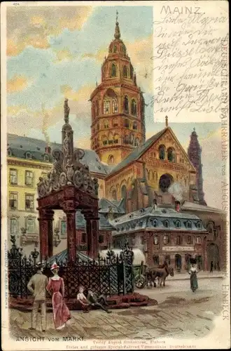 Litho Mainz am Rhein, Ansicht vom Markt