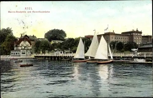 Ak Kiel an der Ostsee, Marine Akademie, Reventloubrücke