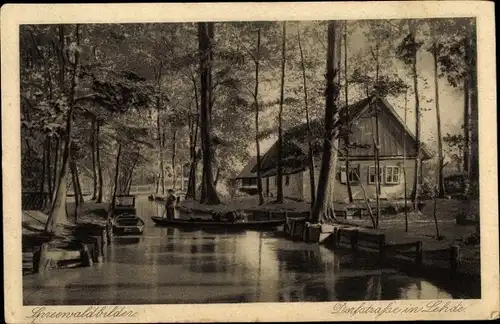 Ak Lehde Lübbenau im Spreewald, Ansicht der Dorfstraße, Bootspartie