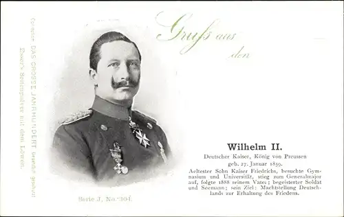 Ak Kaiser Wilhelm II., Portrait
