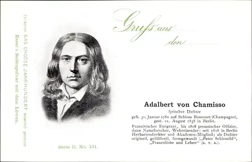 Ak Adalbert von Chamisso, Lyrischer Dichter