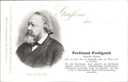 Ak Ferdinand Freiligrath, Deutscher Dichter