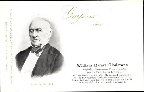 Ak William Ewart Gladstone, englischer Staatsmann, Premierminister, Portrait